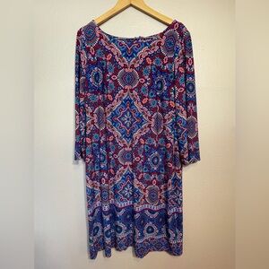 Chaps Boho Blue and Red Long Sleeve Dress 16